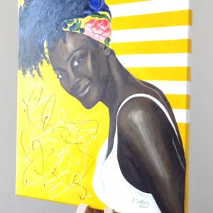 Original Acrylic Portrait of Black Woman, Contemporary Figurative Painting, Yellow Wall Art, Modern Feminine Canvas, Statement Artwork image 8
