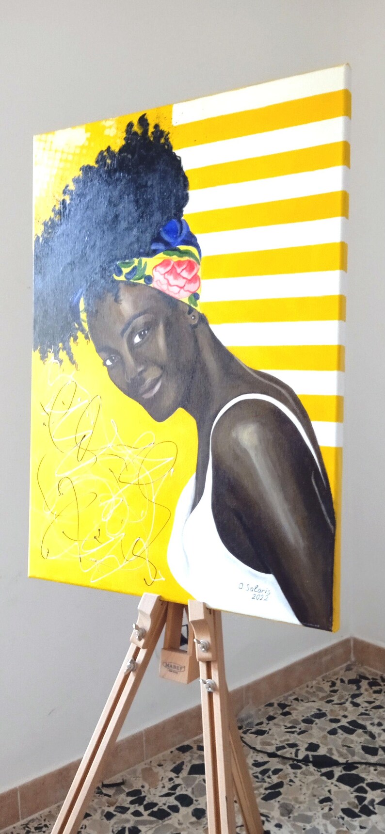 Original Acrylic Portrait of Black Woman, Contemporary Figurative Painting, Yellow Wall Art, Modern Feminine Canvas, Statement Artwork image 8
