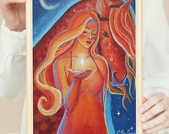 Red Fire Horse Digital prints, spiritual zodiac art, symbolic emotional artwork