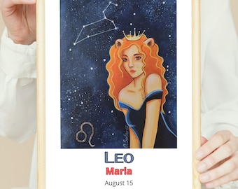 Collection of 12 Zodiac Signs Posters with Custom Names and Birth Date on High Quality 250gsm paper, Personalized Astrology Art