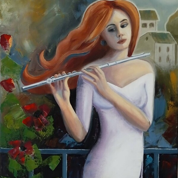 Flute Woman Painting Etsy