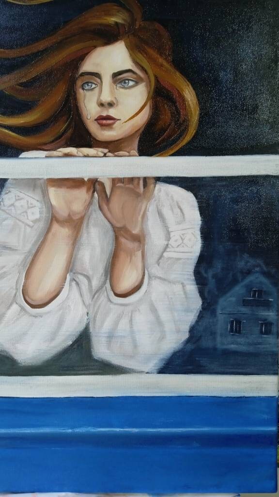 Woman in the Train Original Oil Painting, Figurative Painting