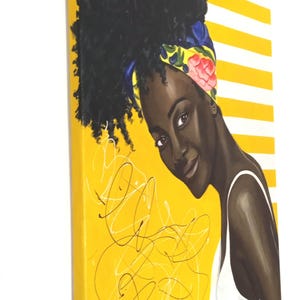 Original Acrylic Portrait of Black Woman, Contemporary Figurative Painting, Yellow Wall Art, Modern Feminine Canvas, Statement Artwork image 4