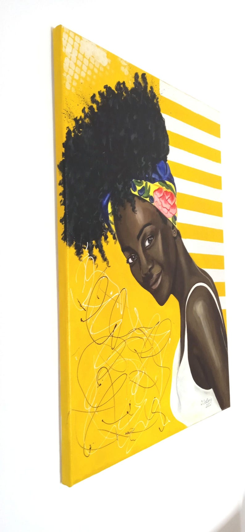 Original Acrylic Portrait of Black Woman, Contemporary Figurative Painting, Yellow Wall Art, Modern Feminine Canvas, Statement Artwork image 4