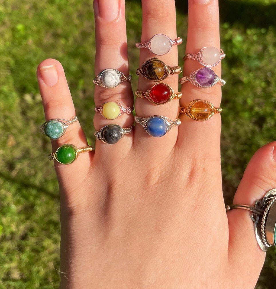 Round Custom Wire Wrapped Crystal Ring