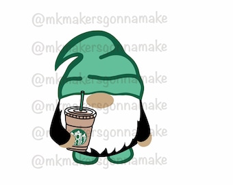 Gnome Starbucks iced coffee cup png jpg cut files