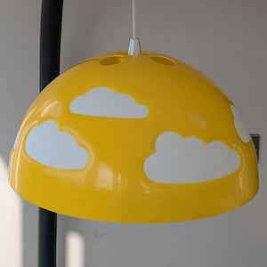 IKEA Yellow vintage Skojig pendant with cloud pattern Henrik Preutz 90s PS ceiling lamp clouds light kids vtg cute nursery decor for toddler