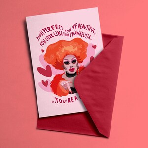 Greeting Cards, RuPaul's Drag Race RPDR Drag Queen Queer Valentina Fan Art Funny Love Notes Affirmation LGBTQ+ Rude quote card, friend
