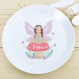 Personalised Children's Plastic Plates Great Gift Unicorns Dinosaurs Digger Fairies Tractor Train..... Toadstool Fairy