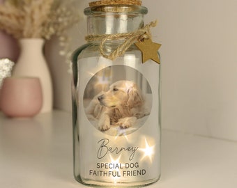 Personalised Photo Upload LED Glass Jar Pet Memorial Keepsake Remembrance Gift - A beautiful way to remember a loved pet.....