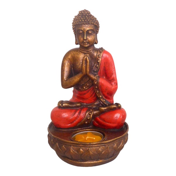 Buddha Tea Light Candle Holder Statue Hand Cast & Painted 18cm.....