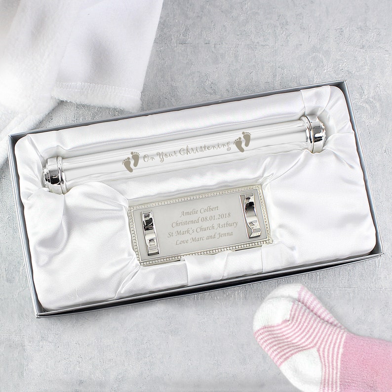 Personalised Christening Engraved Silver Plated Certificate Holder Ideal for Christening and New Borns..... image 4