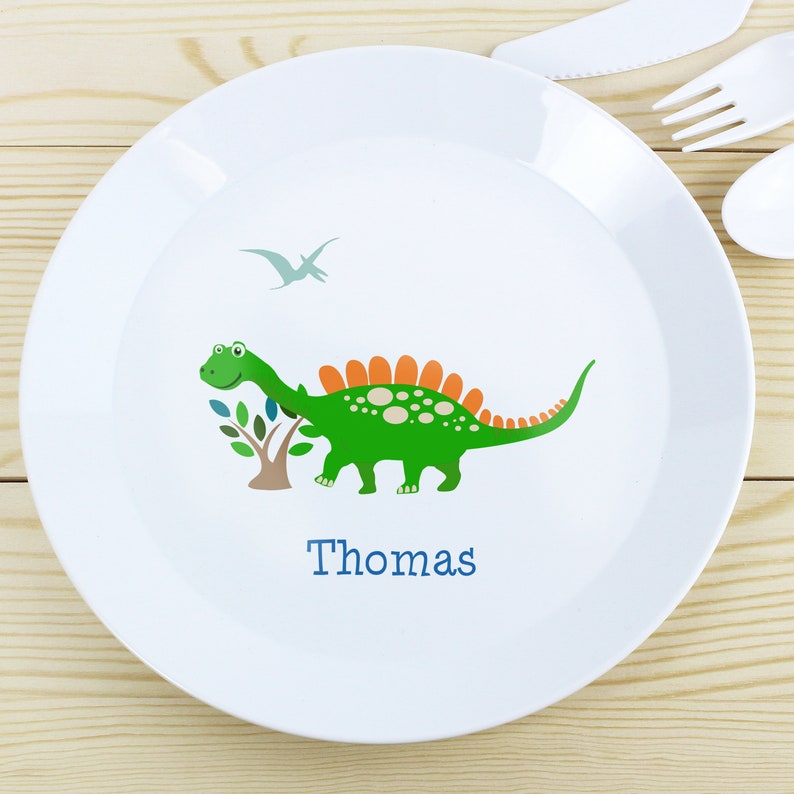 Personalised Children's Plastic Plates Great Gift Unicorns Dinosaurs Digger Fairies Tractor Train..... Dinosaur