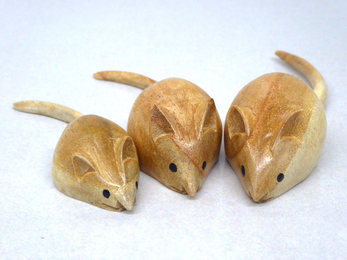 SET OF 3 Beautiful Wood Wooden Mice Hand Carved Wooden Mouse Etsy