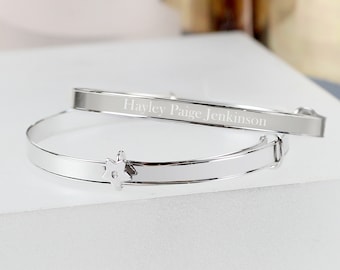 Personalised Sterling Silver Childs Expanding Diamante Star Bracelet Ideal for New Births, Christenings, Birthdays, Christmas.....