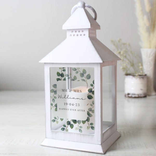 Personalised Botanical Lantern White LED Home Decor Weddings Anniversaries Birthdays Christmas Valentine's Day.....