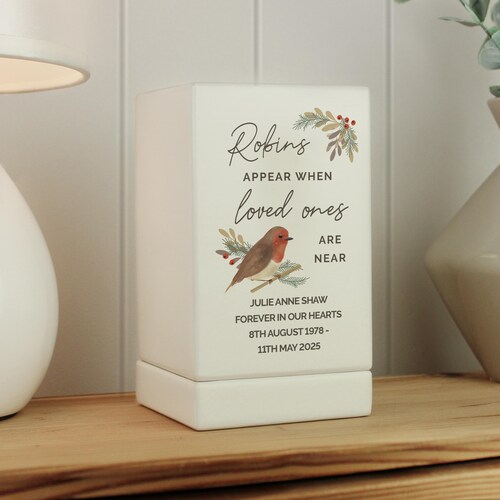 Personalised Urn. Robins Appear Wooden Urn. Cremation Urn. Personalised Urn For Remembering Loved Ones. In Loving Memory Of.....