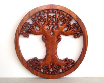 Wooden Wall Plaque Tree Of Life Hand Carved Wood Carving 40cm.....
