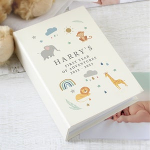 Personalised Safari Animals 6x4 Photo Album with Sleeves - cute gift idea for new babies or expecting mothers!