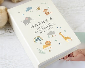 Personalised Safari Animals 6x4 Photo Album with Sleeves - cute gift idea for new babies or expecting mothers!