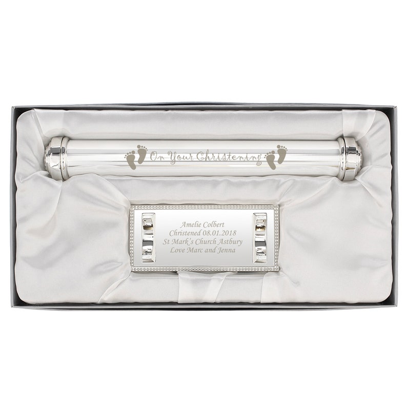 Personalised Christening Engraved Silver Plated Certificate Holder Ideal for Christening and New Borns..... image 2