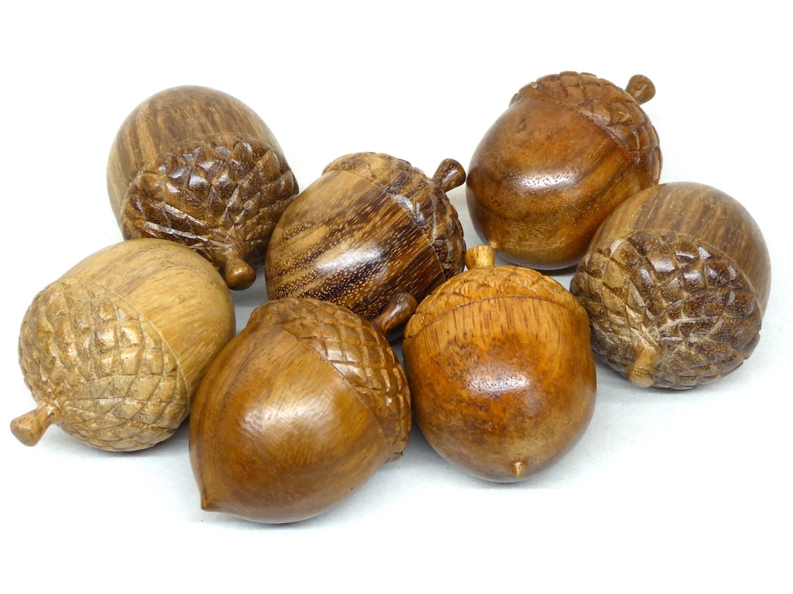 Beautiful Wood Wooden Hand Carved Acorn Oak Tree Acorns Etsy