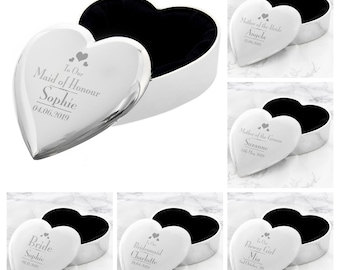 Personalised Heart Box Wedding Heart Trinket Box, Bride, Bridesmaid, Mother Of The Groom, Mother Of The Bride, Maid Of Honour, Flower Girl..