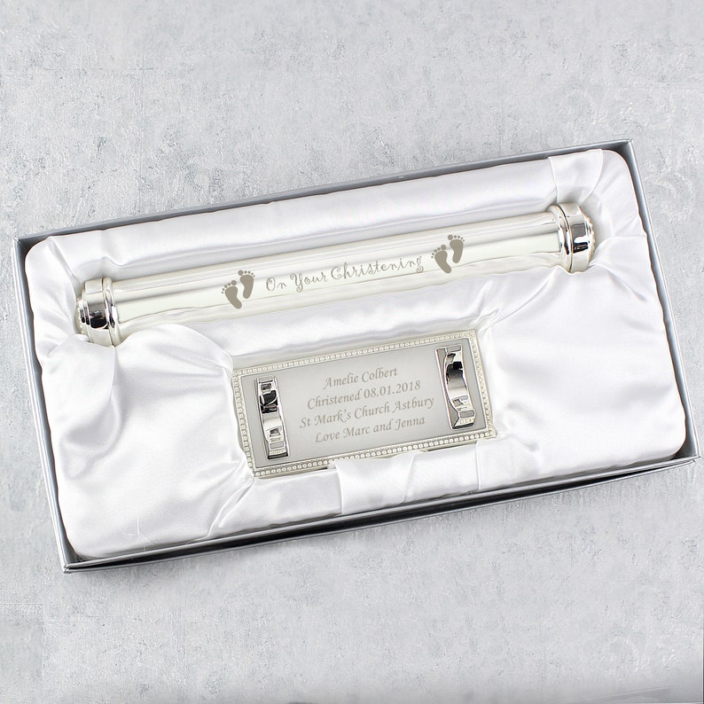 Personalised Christening Engraved Silver Plated Certificate Holder Ideal for Christening and New Borns..... image 3