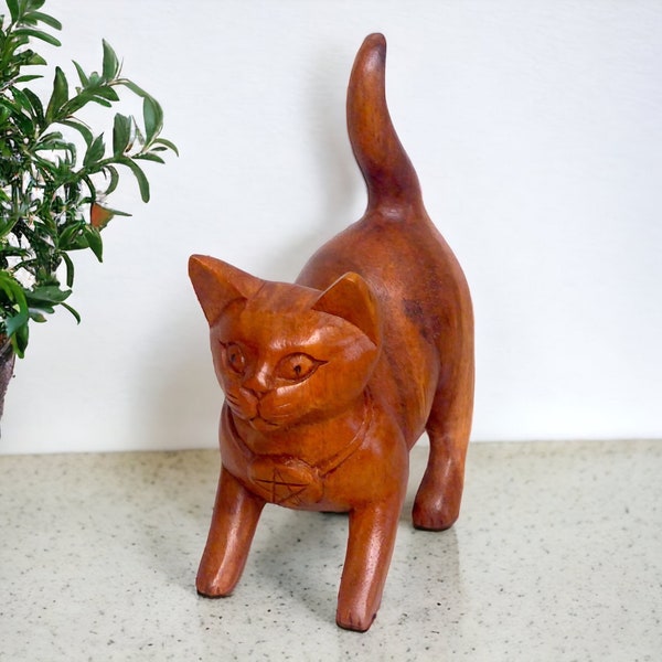 Cat Wooden Carving Hand Carved.....