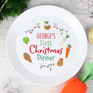 Personalised Children's Plastic Plates Great Gift Unicorns Dinosaurs Digger Fairies Tractor Train..... First Xmas Dinner