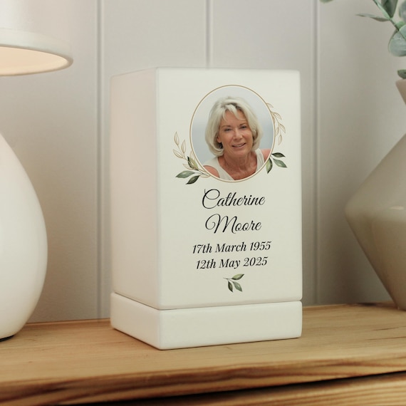 Personalised Urn. Photo Upload Wooden Urn. Cremation Urn with Photo And Message. Personalised Urn For Remembering Loved Ones.....