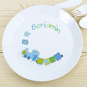 Personalised Children's Plastic Plates Great Gift Unicorns Dinosaurs Digger Fairies Tractor Train..... Train