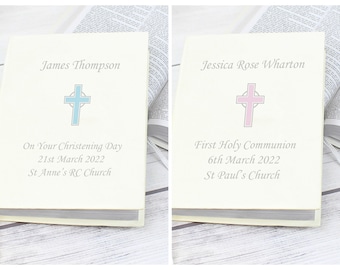 Personalised Bible Blue Or Pink Cross Holy Bible Christening Gift, Baptism Gift, Confirmation Gift, Communion Gift, Religious Gift.....