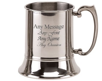 Engraved 17oz Stainless Steel Pint Tankard With Gift Box - Any Message Engraved -