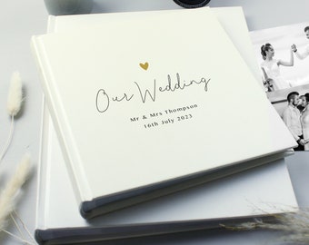 Personalised Wedding Photo Album Gold Heart Couples Square Photo Album Holds Up To 120 6x4 photos.....
