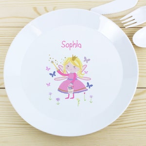 Personalised Children's Plastic Plates Great Gift Unicorns Dinosaurs Digger Fairies Tractor Train..... Fairy