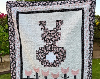 Spring Bunny Quilt, Modern Farmhouse Riley Blake Fabric, Lap Quilt 54"x59"