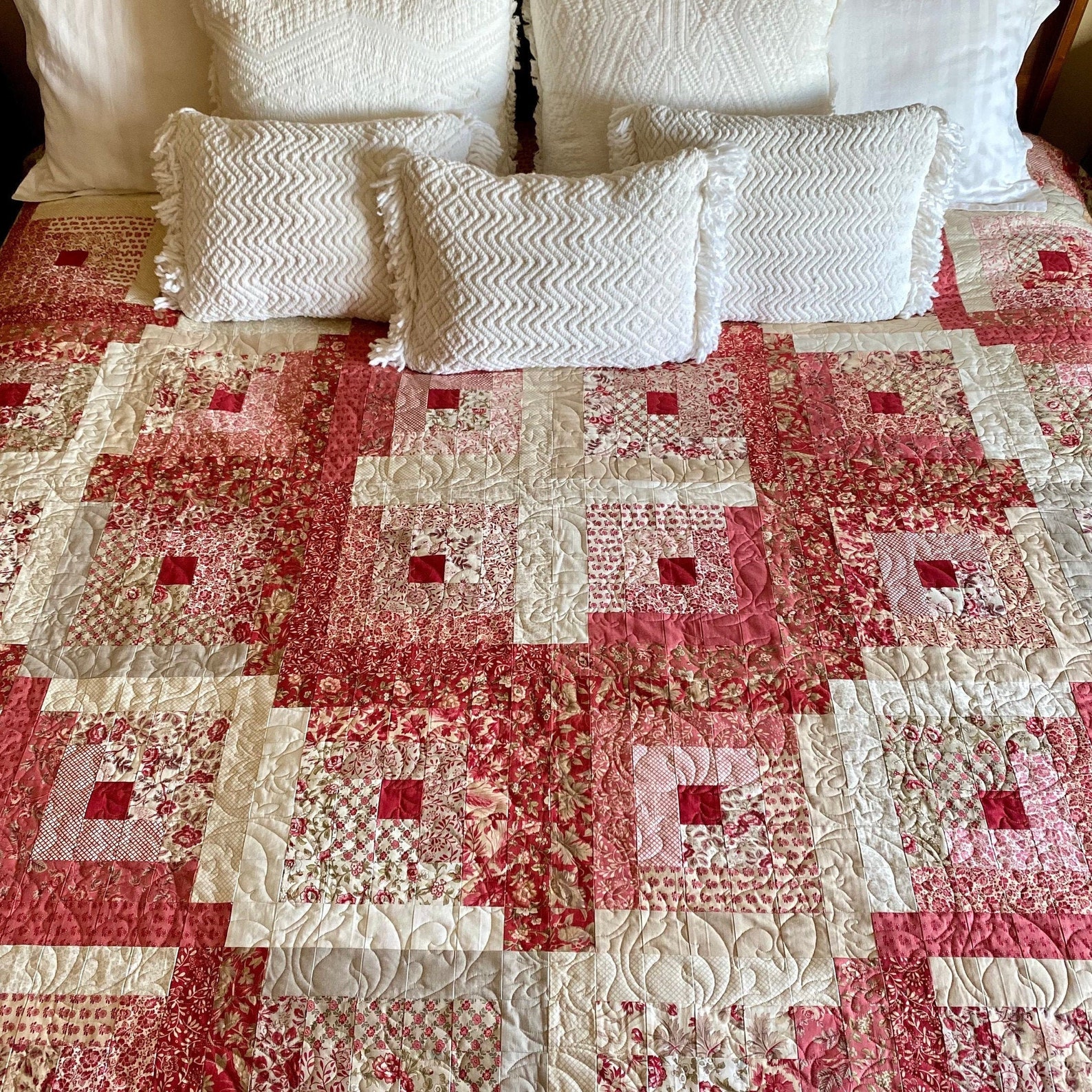 Rosey Log Cabin Quilt Kit With Quilt Pattern Tensisters Etsy