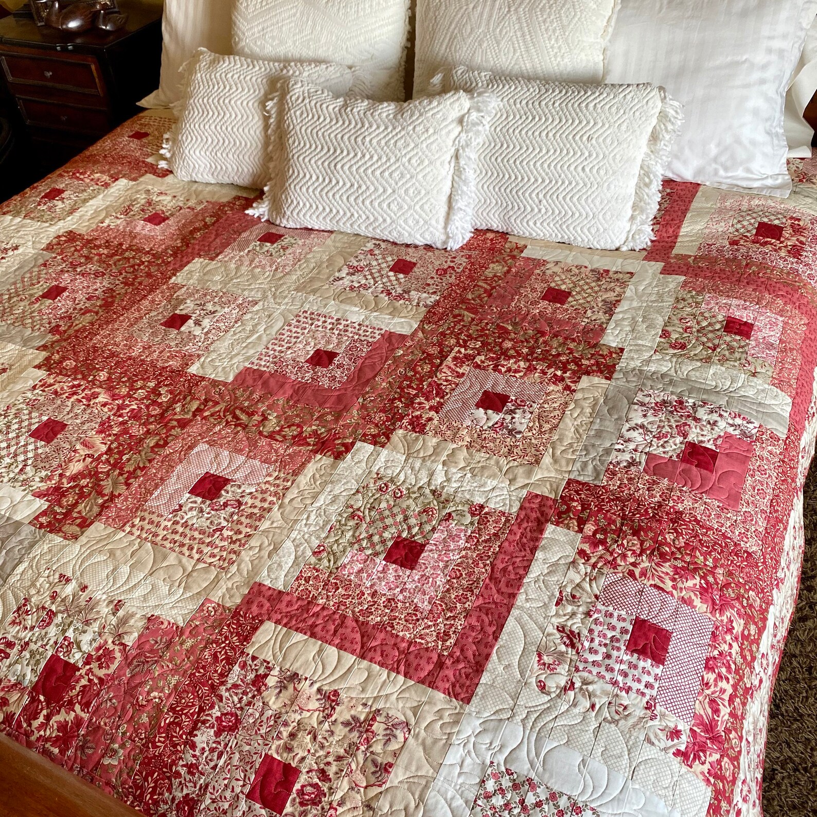 Rosey Log Cabin Quilt Kit With Quilt Pattern and Tensisters Etsy