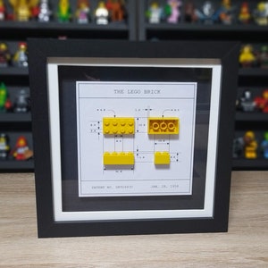 Ingelijste LEGO®-stukken met technische afmetingen in 'patent'-stijl - Cadeau-idee voor volwassen Legofan (AFOL) - Pas kleuren aan!