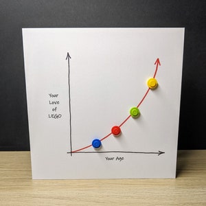 "Grußkarte mit echten LEGO® Steine, ein Graph von ""Your Love of LEGO®"" - passen Sie die Farbe / Alter des Empfängers an!"