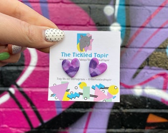 Love Tickled Tapir Party Disco Blue Marbled Heart Drop Polymer Clay Earrings Chunky Funky Hearts Statement Glow Glow in the Dark