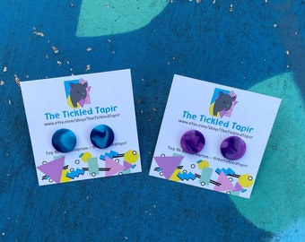 Love Tickled Tapir Party Disco Blue Marbled Heart Drop Polymer Clay Earrings Chunky Funky Hearts Statement Glow Glow in the Dark