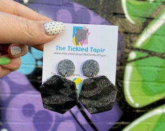 Love Tickled Tapir Party Disco Blue Marbled Heart Drop Polymer Clay Earrings Chunky Funky Hearts Statement Glow Glow in the Dark