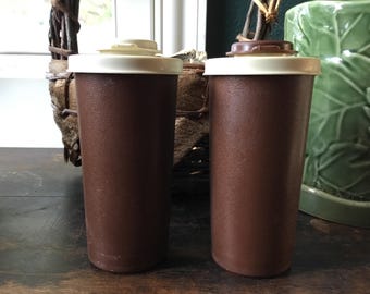 Vintage Brown and Beige Plastic Tupperware Salt and Pepper Shakers