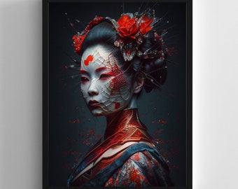 poster portrait geisha robot photographie futuriste