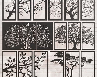6Tree Panels, Wall Panels, Room Decor, Tree Patterns, Laser, CNC, Plasma Cricut cutting files cdr, svg, dxf, dwg.