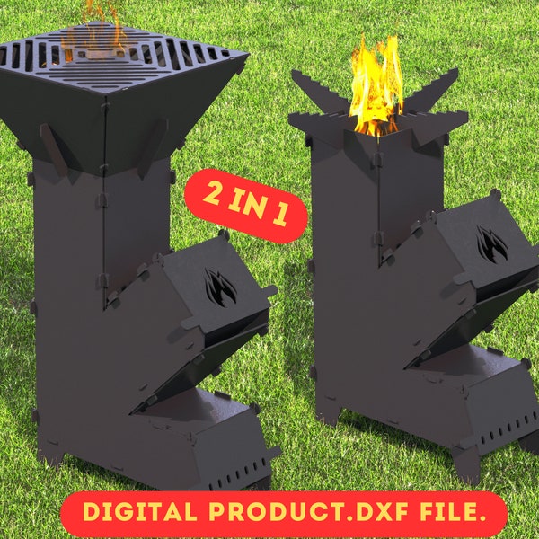 Rocket Stove Fire Pit, Grill BBQ Barbecue Dxf-bestanden voor plasma, Mangal Opvouwbaar, Opvouwbaar, Plasma, Laser, Camping.