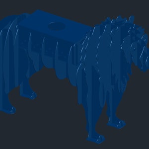 May include: A blue 3D model of a lion, made of layered pieces of wood. The lion is standing on all fours with its head turned to the side. The model is designed to be assembled.