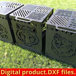 Bundle 3 pcs. Fire pit,BBQ Barbecue Dxf,SVG files for plasma,laser,Grill,Collapsible,Foldable,Mangal,Camping.